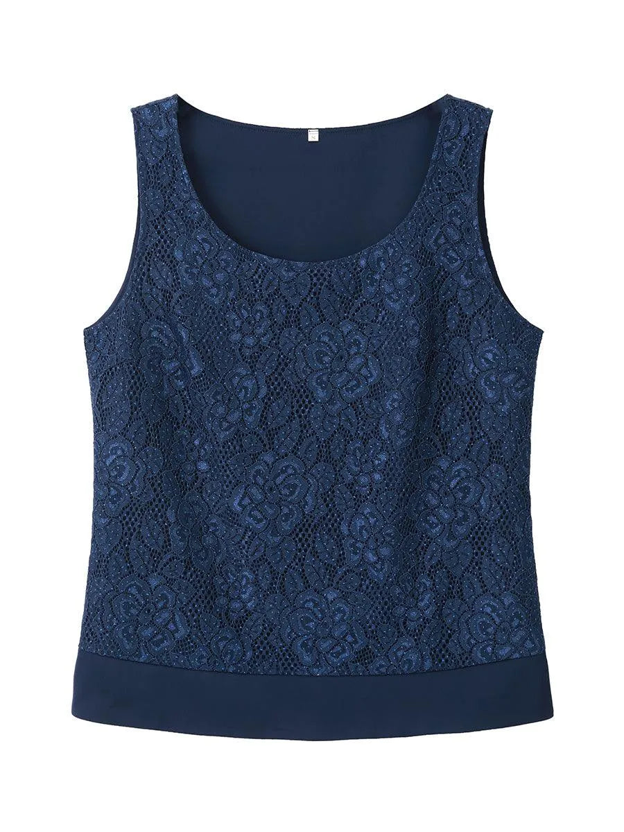 Satin Lace Tank Top with Rhinestones