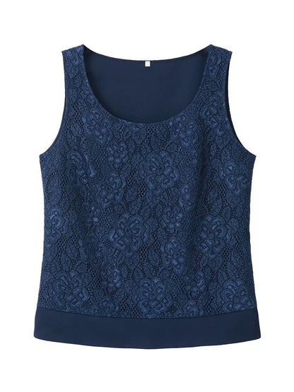 Satin Lace Tank Top with Rhinestones