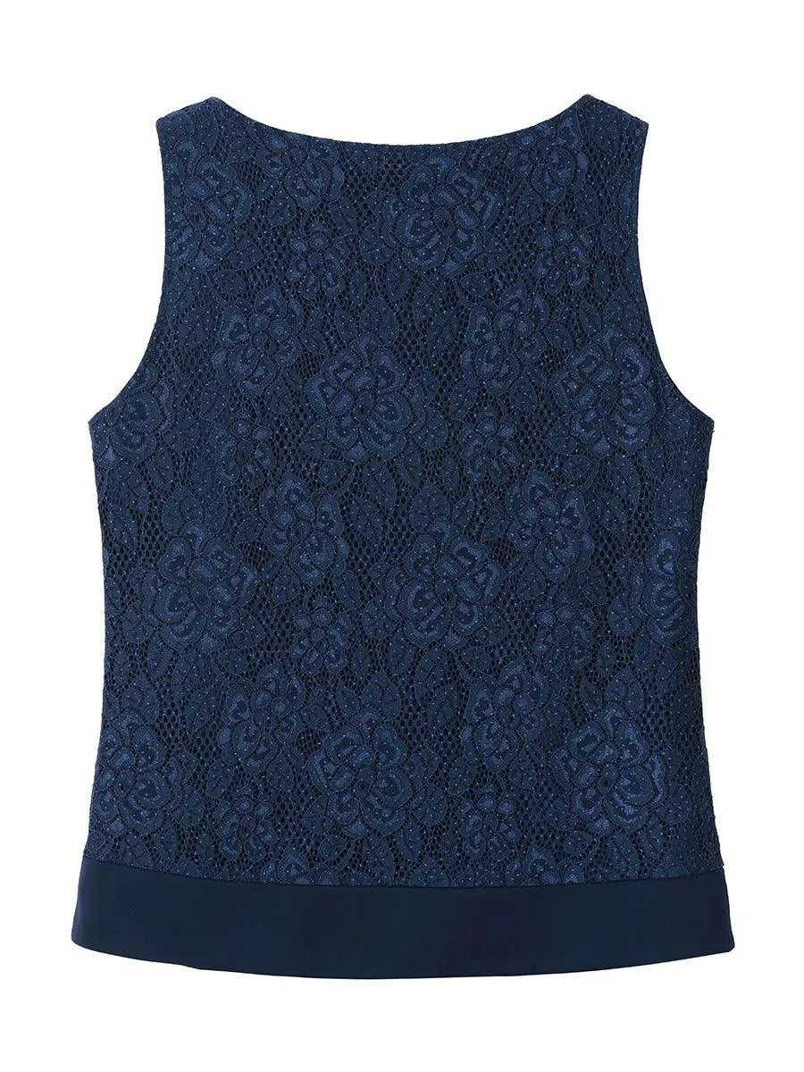 Satin Lace Tank Top with Rhinestones