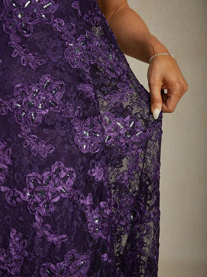 Rosette Lace A-Line Gown with Sequin Embellishment