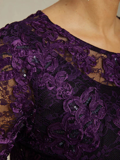 Rosette Lace Long Jacket with Sequin Detail