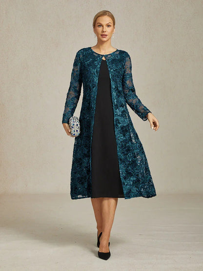 Rosette Lace Long Jacket with Sequin Detail