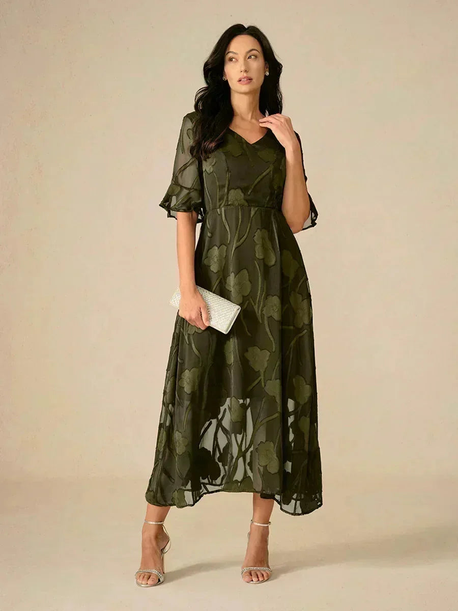 Ruffle Flutter Lace Midi Dress