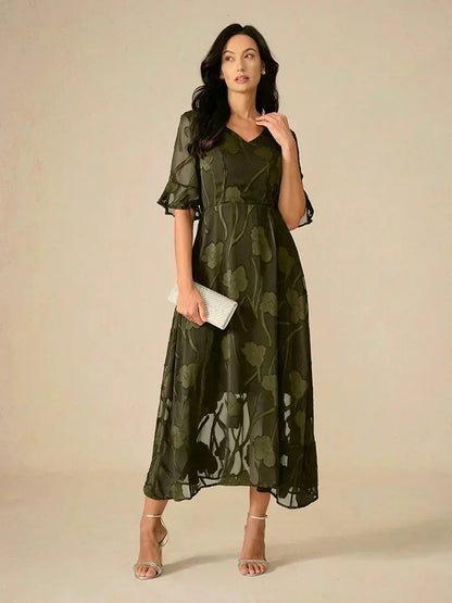 Ruffle Flutter Lace Midi Dress