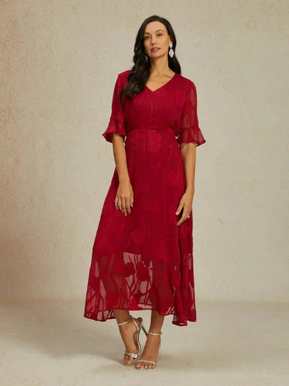 Ruffle Flutter Lace Maxi Dress