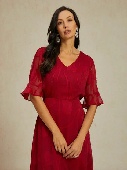 Ruffle Flutter Lace Maxi Dress