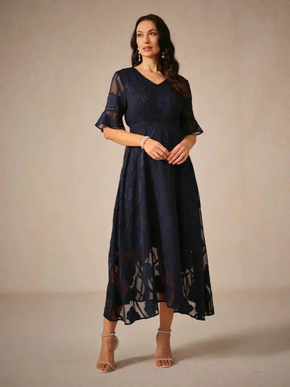 Ruffle Flutter Lace Maxi Dress