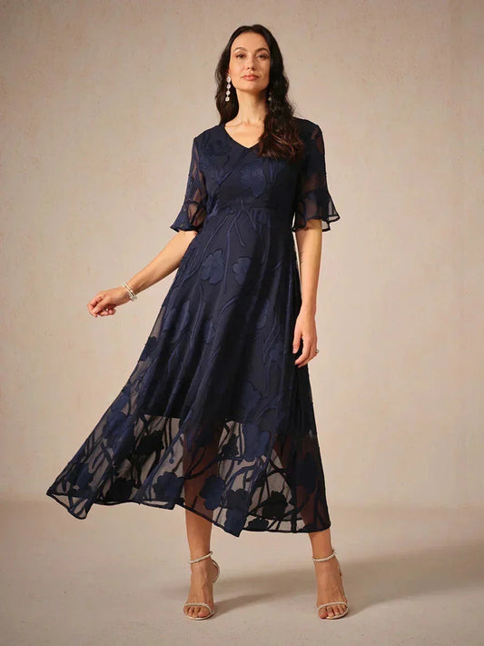 Ruffle Flutter Lace Maxi Dress