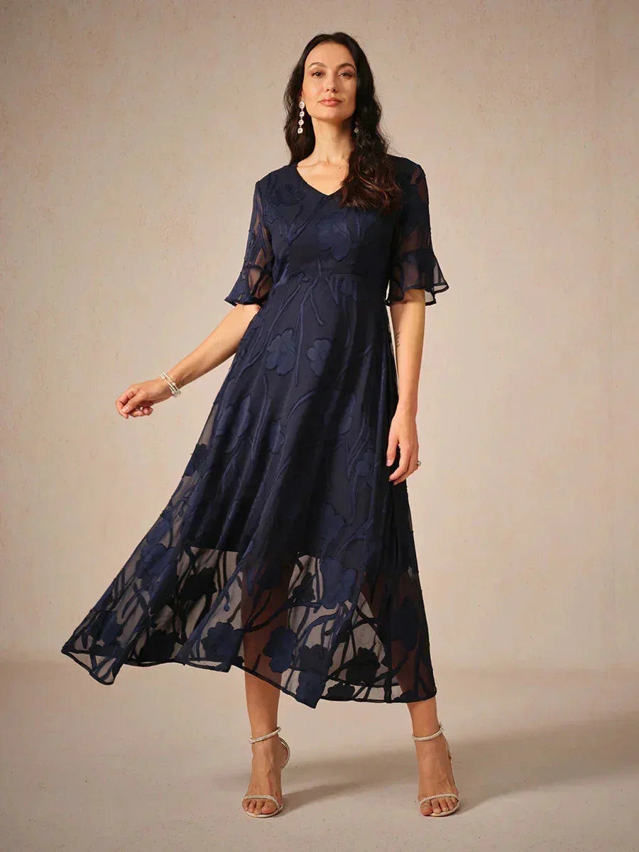 Ruffle Flutter Lace Maxi Dress