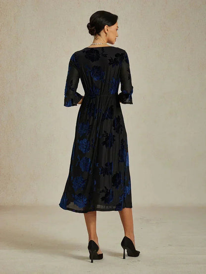 Floral A-Line Dress with Flutter Sleeves