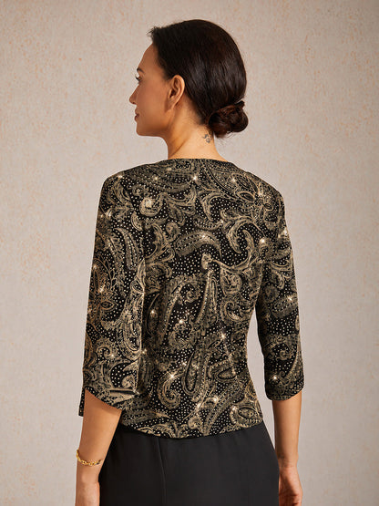 Paisley Knit Top with Subtle Sequin Detail
