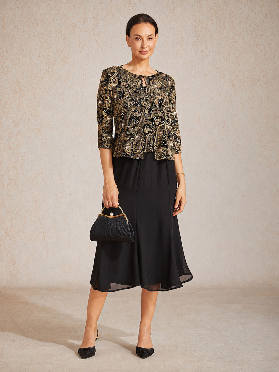 Paisley Knit Top with Subtle Sequin Detail