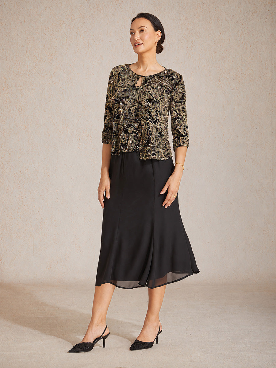Paisley Knit Top with Subtle Sequin Detail