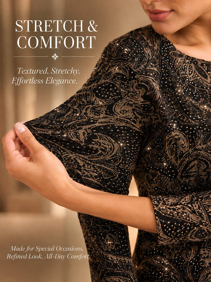Paisley Knit Top with Subtle Sequin Detail