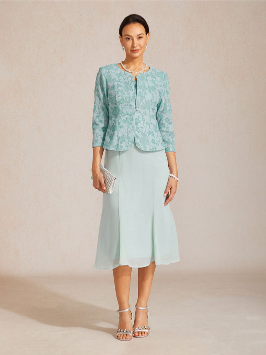 Knit Floral Embellished Jacket Dress