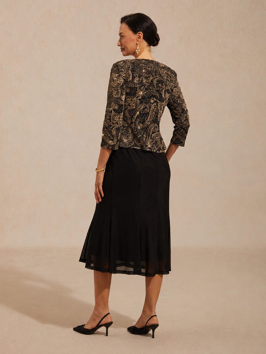 Paisley Jacket Dress with Subtle Sequin Detail