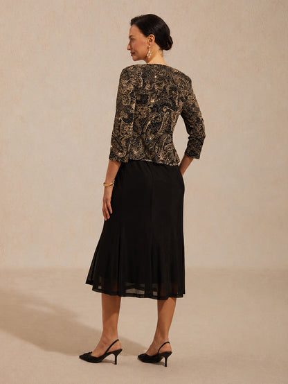Paisley Jacket Dress with Subtle Sequin Detail