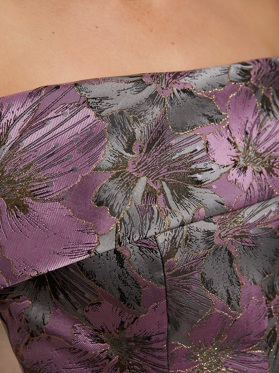 Off the Shoulder Metallic Floral Jacquard Ballgown