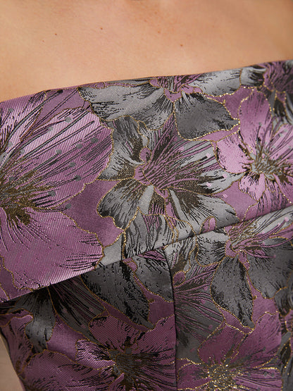 Off the Shoulder Metallic Floral Jacquard Ballgown