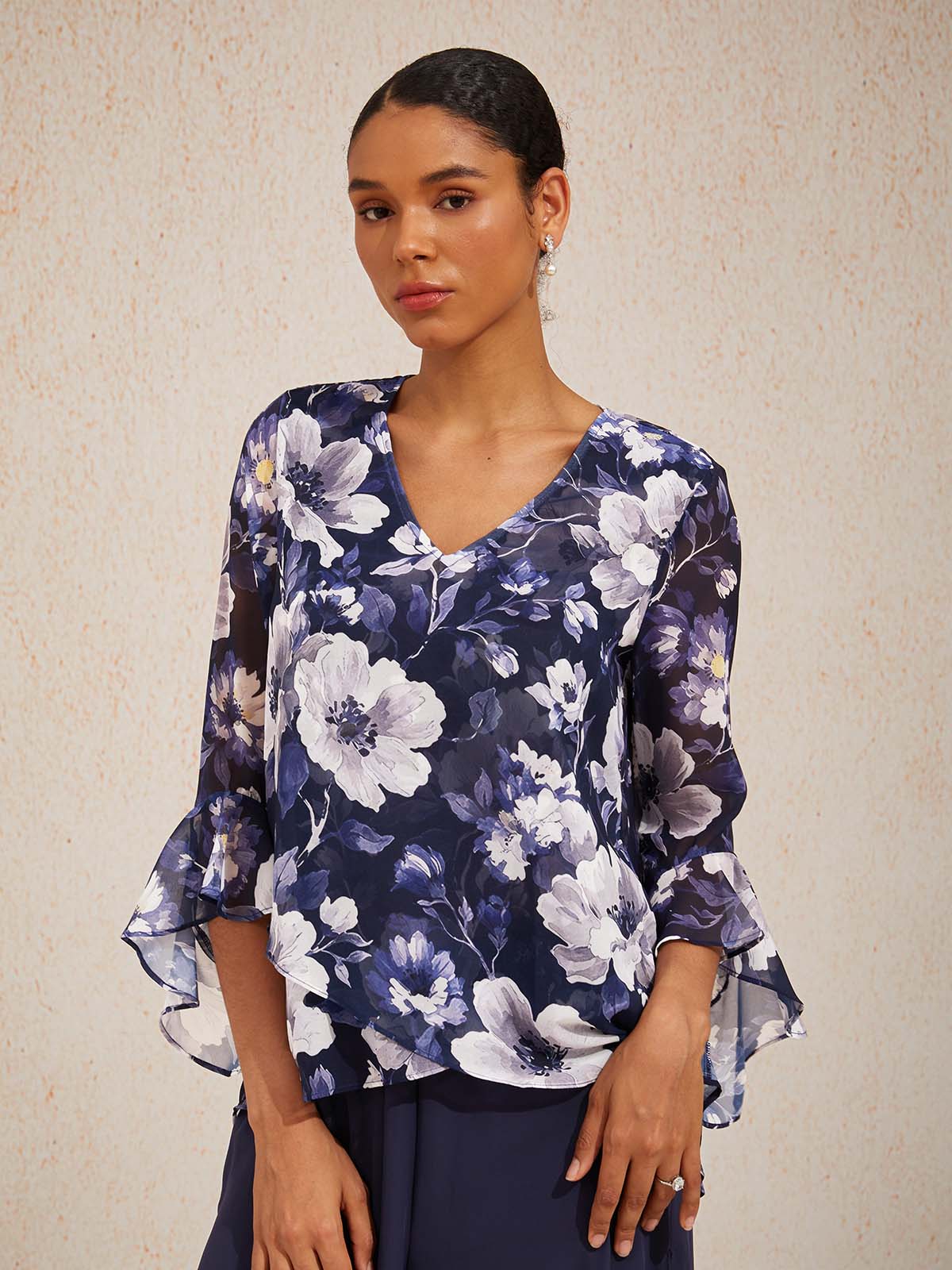Elegant Boho Chiffon Ruffle Sleeve Blouse