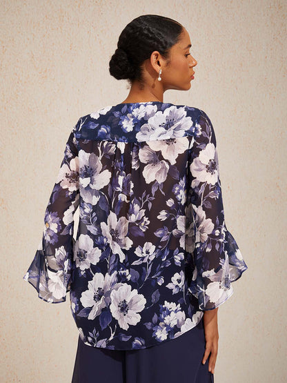 Elegant Boho Chiffon Ruffle Sleeve Blouse