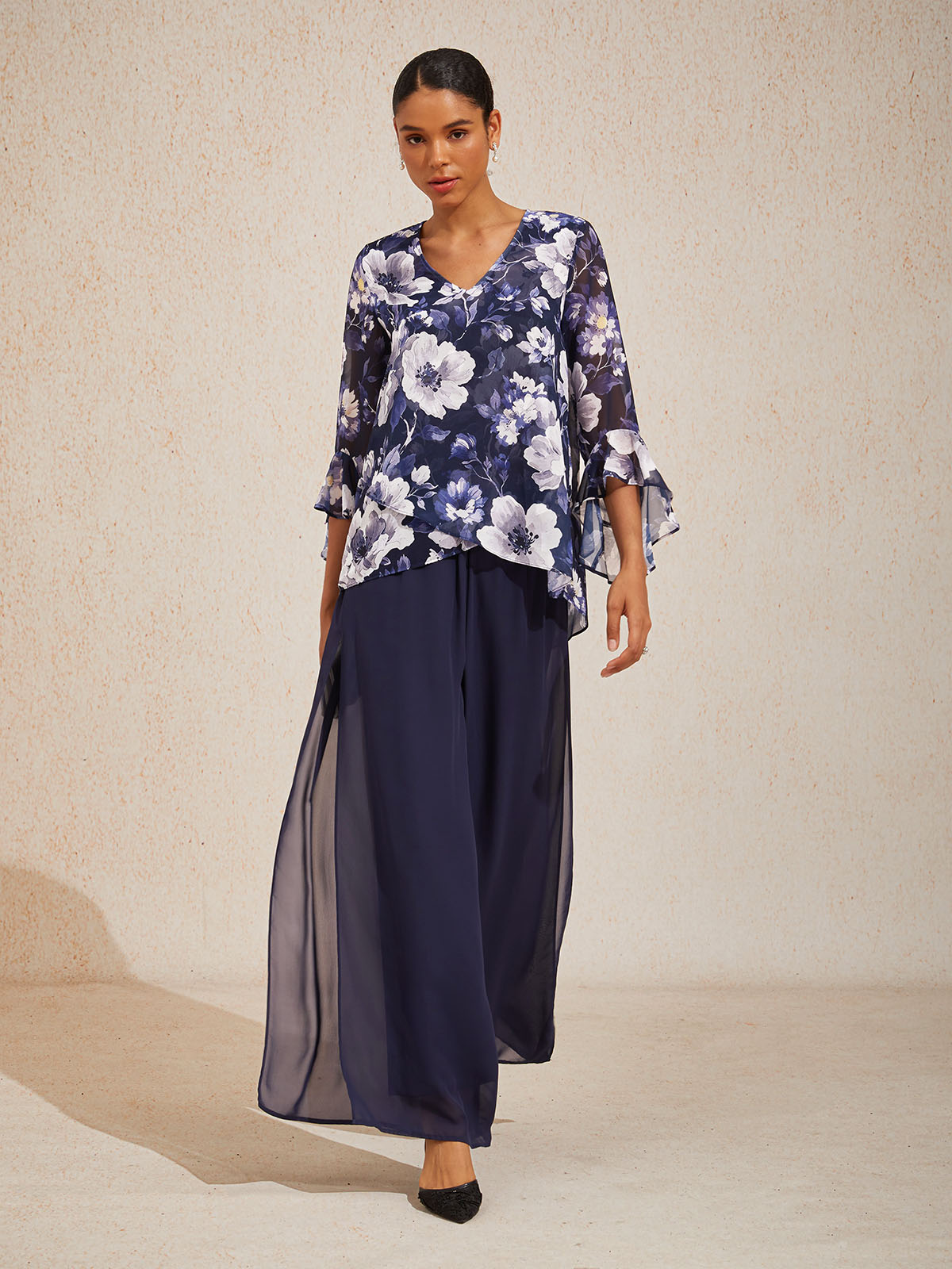 Elegant Boho Chiffon Ruffle Sleeve Blouse