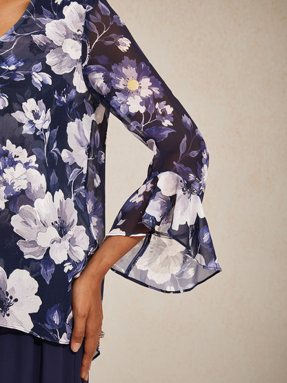 Elegant Boho Chiffon Ruffle Sleeve Blouse
