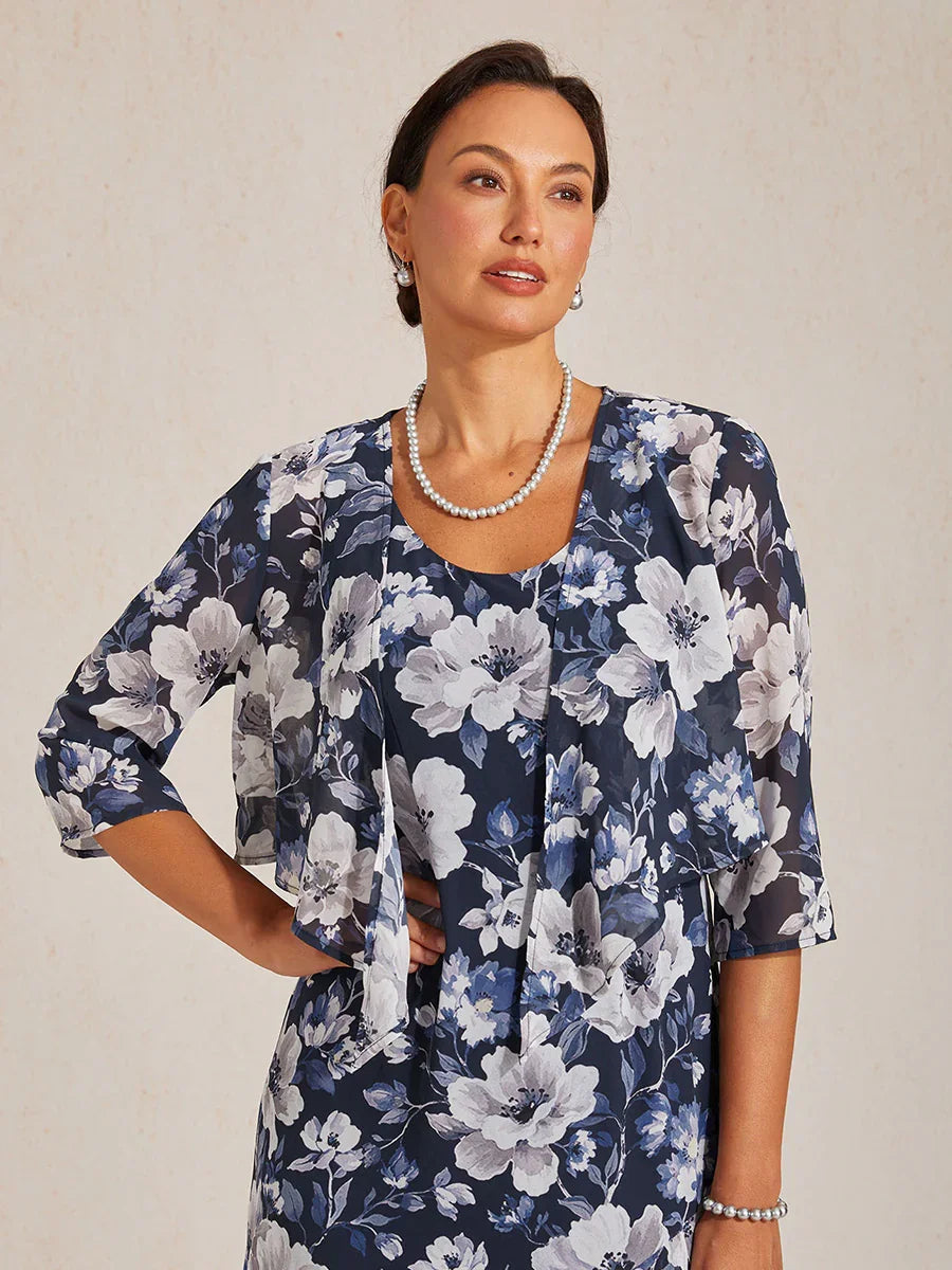 Floral Sheer Chiffon 3/4 Sleeve Shrug