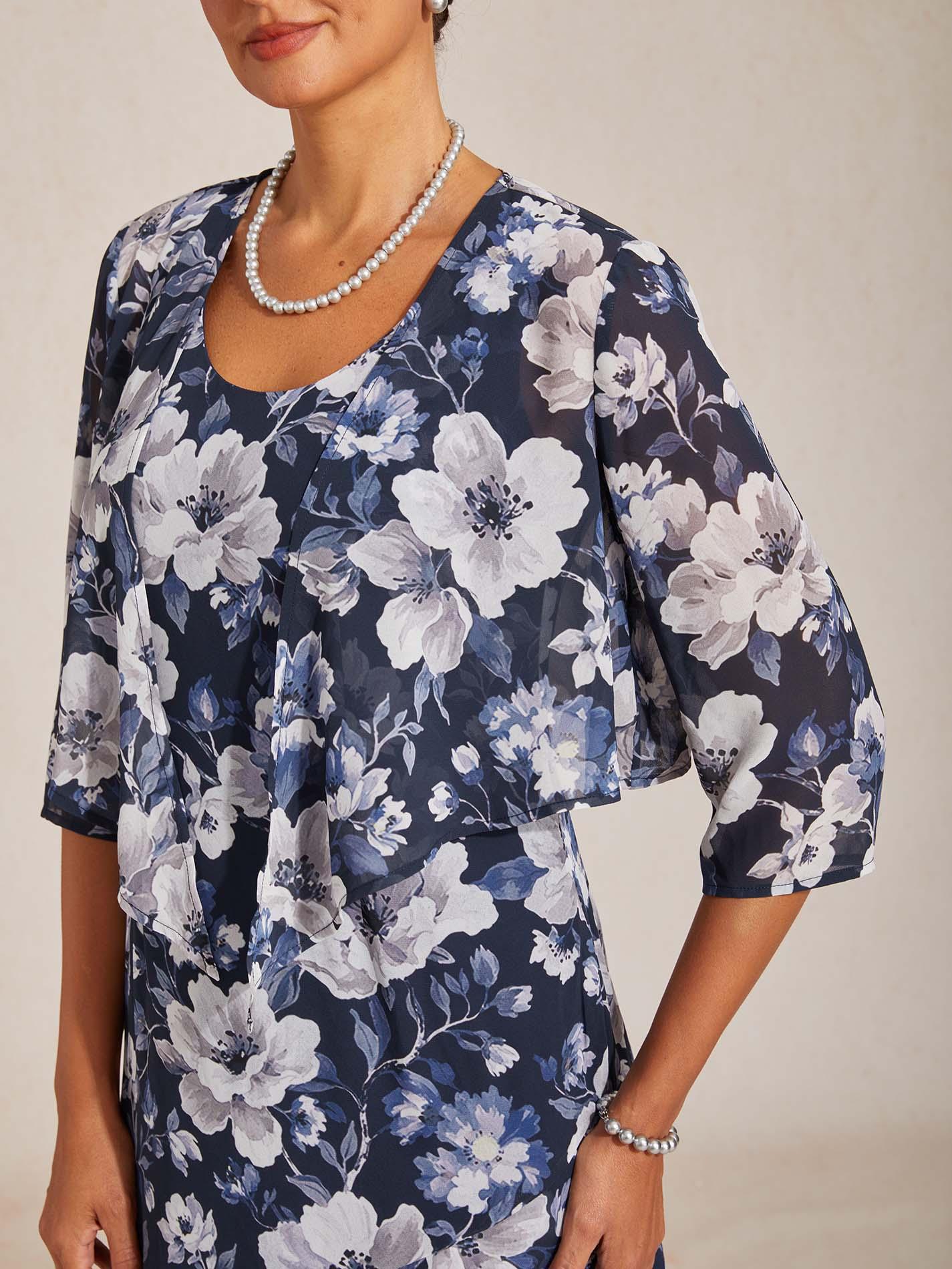 Floral Sheer Chiffon 3/4 Sleeve Shrug