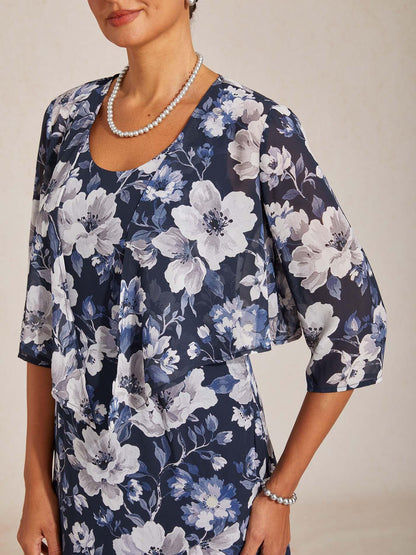 Floral Sheer Chiffon 3/4 Sleeve Shrug
