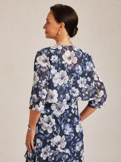 Floral Sheer Chiffon 3/4 Sleeve Shrug