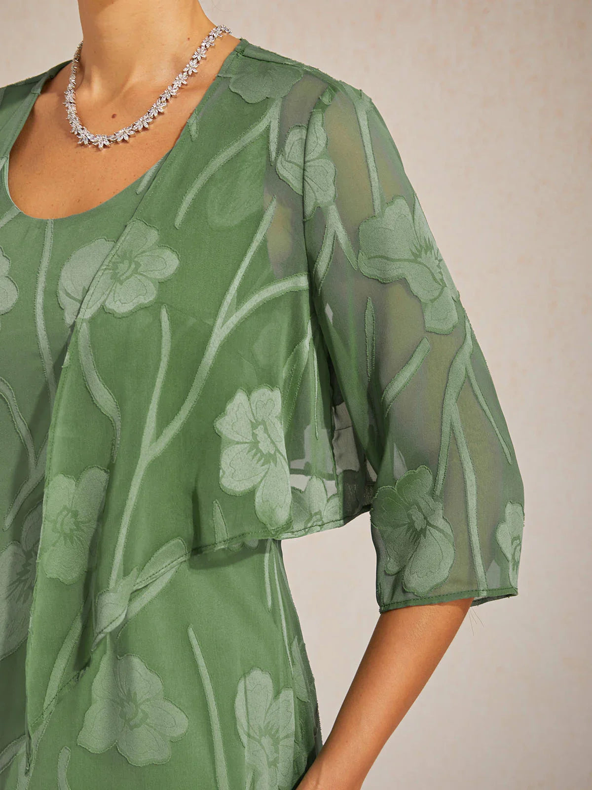 Floral Sheer Chiffon 3/4 Sleeve Shrug