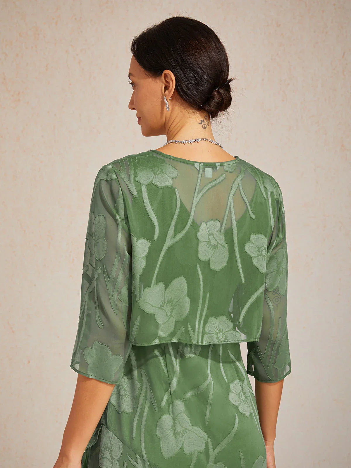 Floral Sheer Chiffon 3/4 Sleeve Shrug