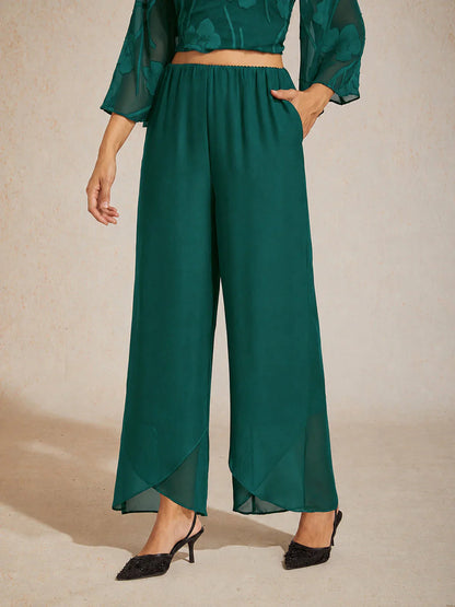 Straight Leg Mid Waist Layered Chiffon Pants