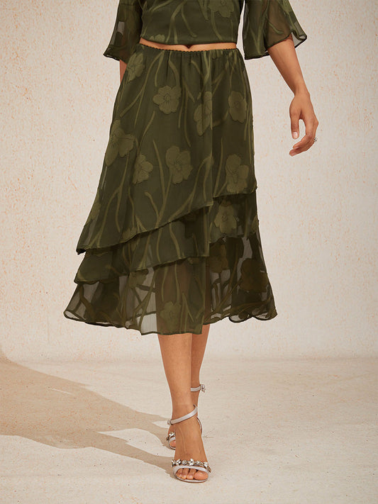 Floral Chiffon Midi Skirt