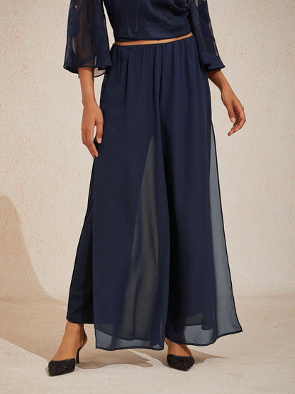 Hose mit geradem Bein und Chiffon-Überzug mit Schlitz am Bein