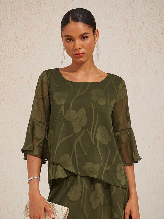 Dressy Chiffon Asymmetric Hem Blouse