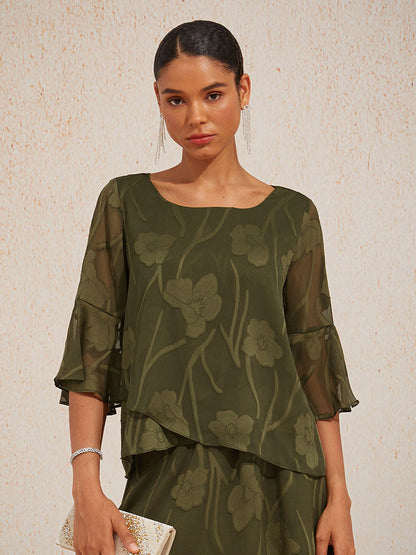 Dressy Chiffon Asymmetric Hem Blouse