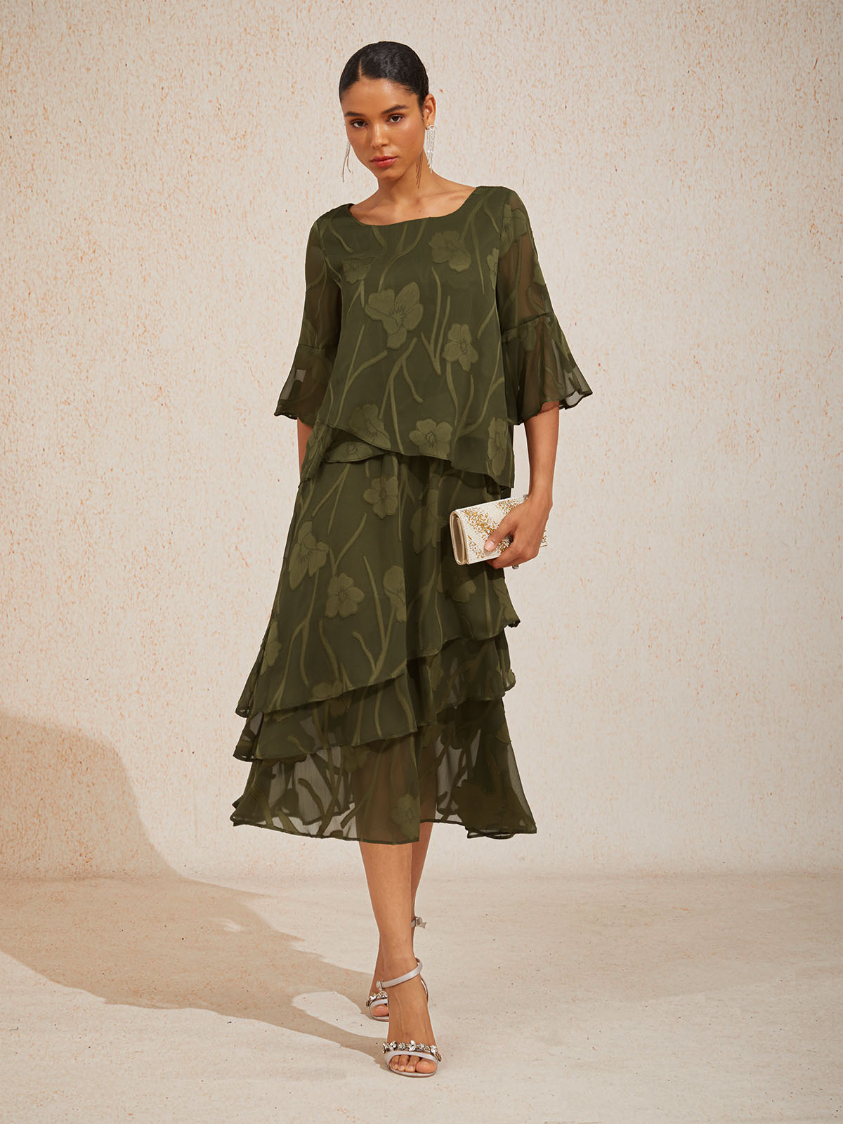 Floral Chiffon Midi Skirt