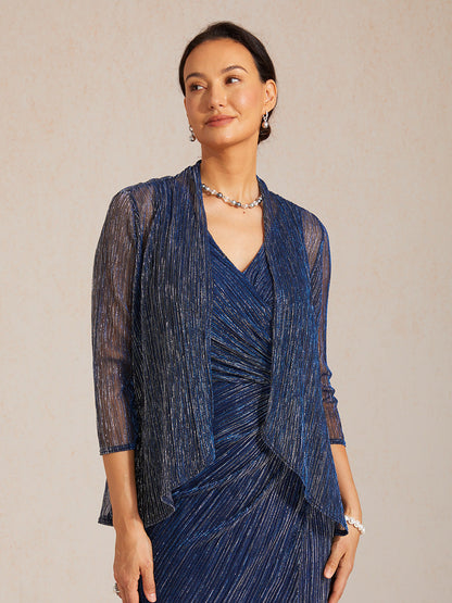 Metallic-plissierte lange Chiffonjacke mit Lagen-Design