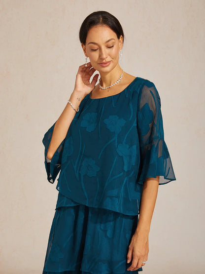 Dressy Chiffon Asymmetric Hem Blouse