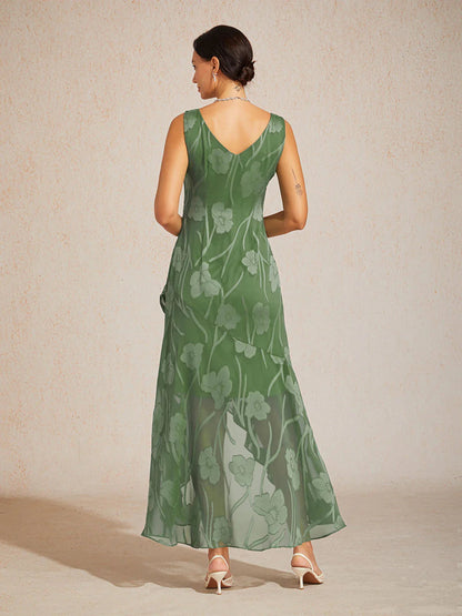 Floral Chiffon Sleeveless Gown