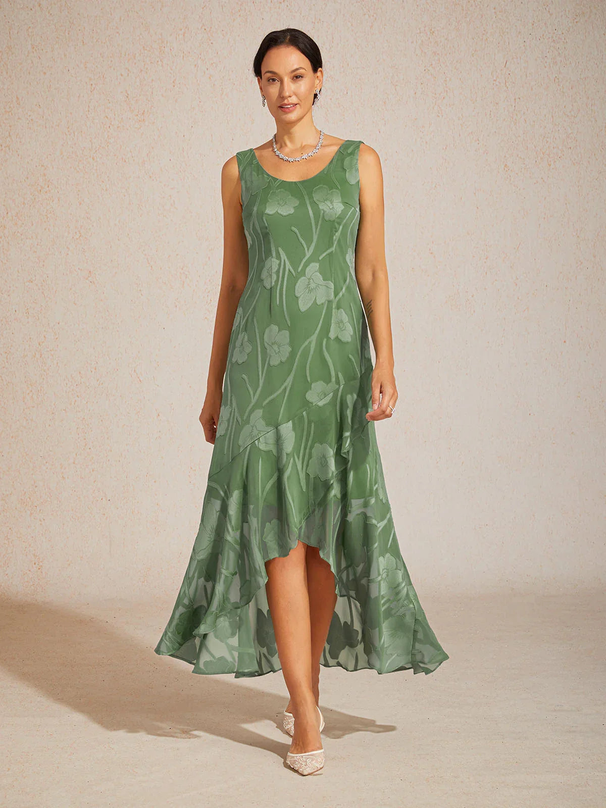 Floral Chiffon Sleeveless Gown