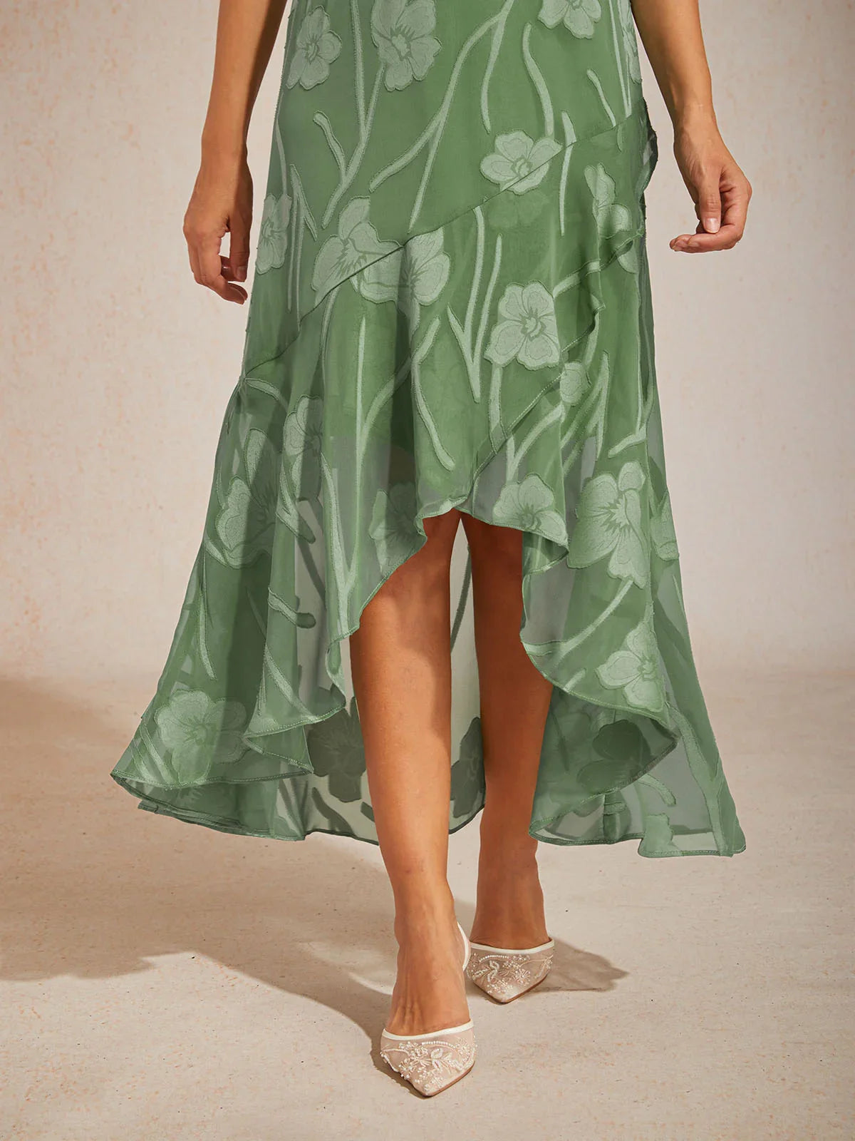 Floral Chiffon Sleeveless Gown