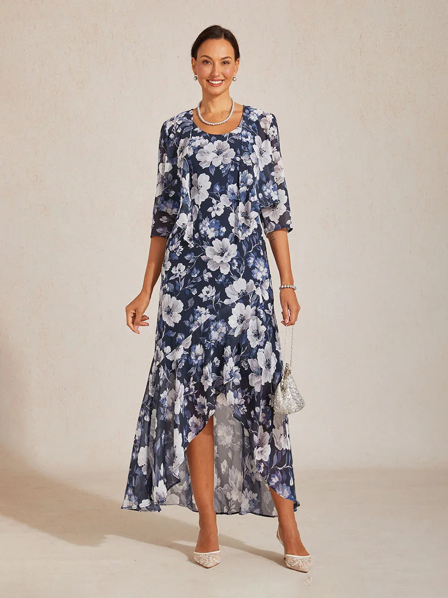 Floral Sheer Chiffon 3/4 Sleeve Shrug