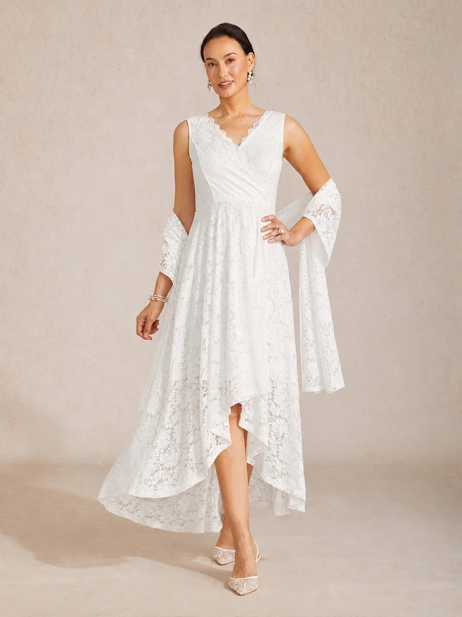Lightweight Sleeveless Lace Wedding Dress with Matching Shawl