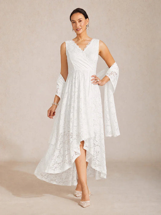 Lightweight Sleeveless Lace Wedding Dress with Matching Shawl