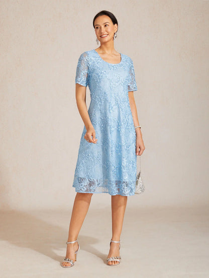 Rosette Lace Boat Neck A Line Dress