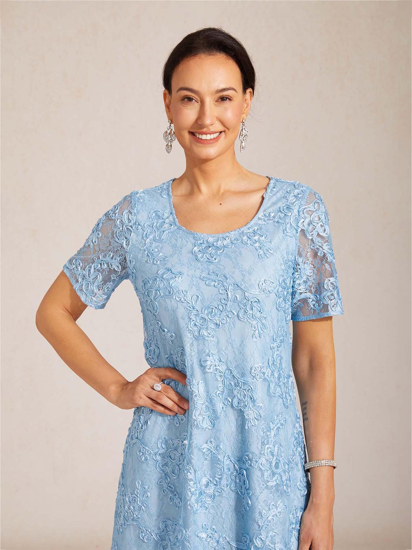 Rosette Lace Boat Neck A Line Dress