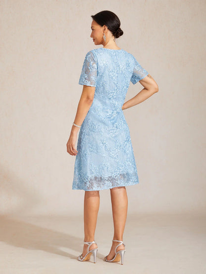 Rosette Lace Boat Neck A Line Dress